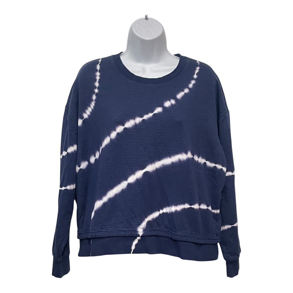 Athleta Navy‎ Blue Tie Dye Textured Crew Neck Sweatshirt Womens Small